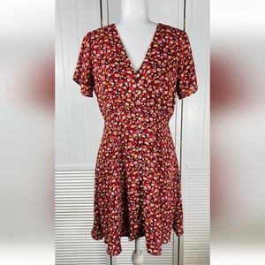 Madewell Womens size 4 Rust Red Floral Chiffon Print Button Dress